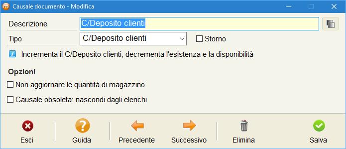 Tabelle» Acquisti / Vendite» Causali documento Questa finestra consente di impostare tutte le causali che potranno essere utilizzate per l emissione dei documenti.