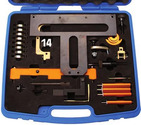 N14 contiene: - utensili installazione/rimozione albero a camme da usare come OEM 119551 e 119552 - utensile per fissaggio dell'albero motore, da usare come OEM 119590 - utensile tensionatore per