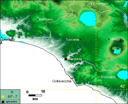 Lungo la costa del Lazio centro settentrionale si sono avuti altri eventi: nel 1909, Terremoto di Roma (VI grado MCS), e lungo il litorale di Tarquinia nel 1819 (VII grado MCS), vedi figu