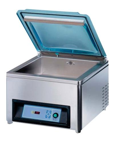 SOTTOVUOTO LINEA VAC-M 1. Modelli con pompa BUSCH lubrificata per alto vuoto 2. Vasca e carrozzeria in acciaio inox AISI 304 3. Campana in metacrilato trasparente 4. Taglia sfrido 5.