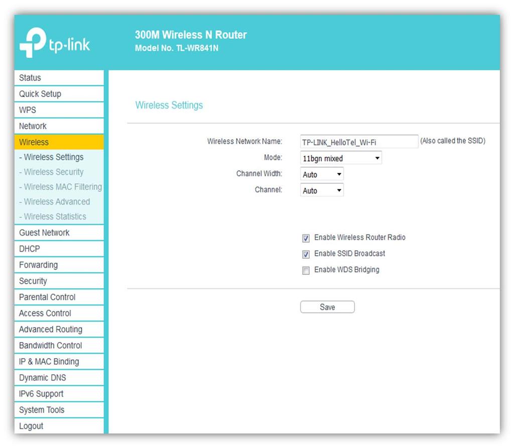 Cliccare su Wireless Wireless Setting ed impostare i parametri