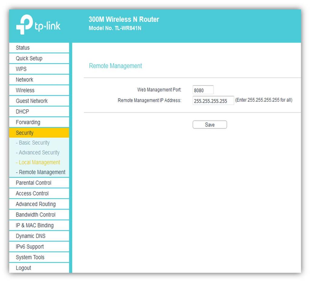 Cliccare su Security Remote Management ed impostare i