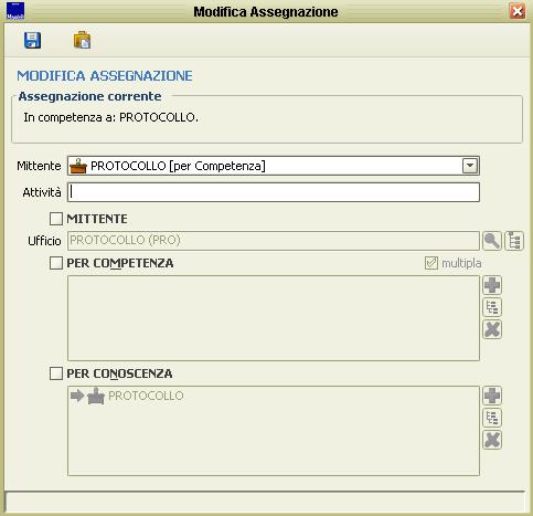 La modifica dell ufficio destinatario è possibile solo per i protocolli assegnati ad uffici di cui l utente fa parte, ed è possibile la riassegnazione solo ad uffici di cui l utente fa parte.