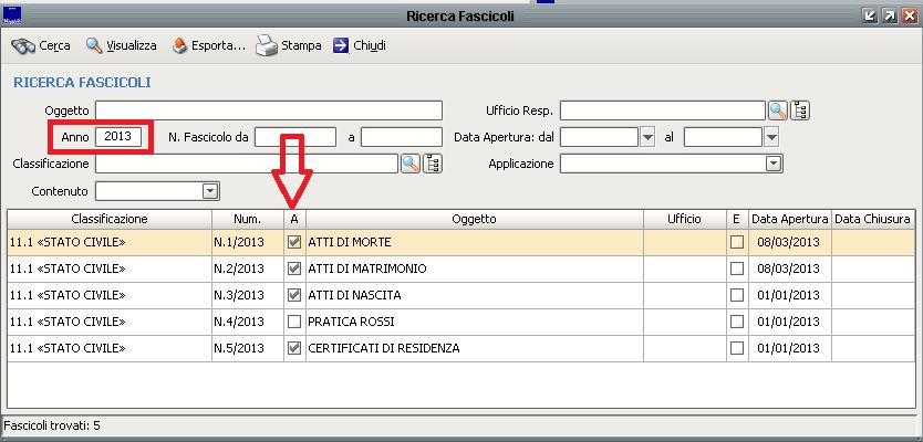 Manuali e Documenti Formativi MAGGIOLI spa - Settore Consulenza Affari Generali MAGGIOLI INFORMATICA Pagina 6 di 11 Da questa videata è infatti possibile ricercare i fascicoli dell'anno precedente