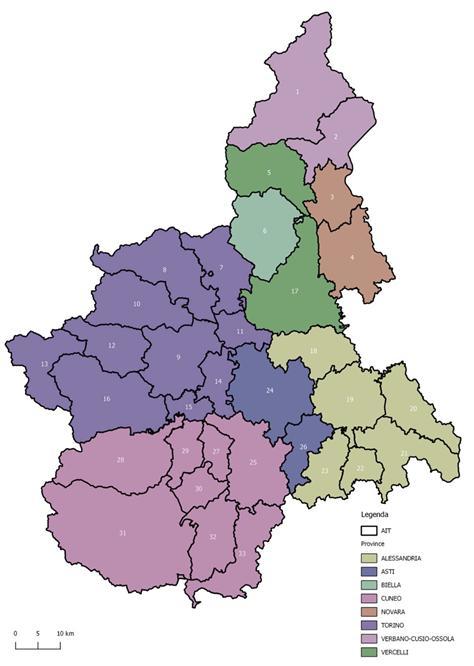 Il livello strategico: i 33 AMBITI DI INTEGRAZIONE TERRITORIALE DEL PIEMONTE Le geometrie degli AIT sono state comparate con: Quadranti Province Zone Omogenee (ZO) della Città metropolitana di Torino