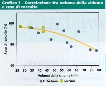 Efficienza degli scuotitori: relazioni tra dimensione della chioma e della pianta e resa di