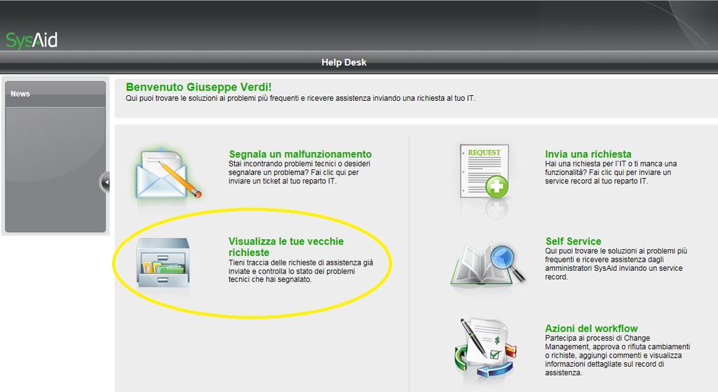 1.2 Come vedere i Ticket aperti in precedenza Per vedere a che punto è la tua segnalazione è sufficiente cliccare su Visualizza le tue vecchie richieste 2 Inviare una email Invia una email a