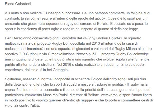 Quotidiano online: www.ilgiornale.it Data: 24 giugno 2017 Pag. 1 Link: http://www.ilgiornale.it/news/milano/bollate-meta- carcere-detenuti-campo-contro-milano- 1412677.