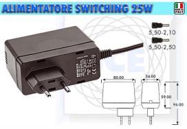 5V 5A 2 Spinotti in Dotazione: Tipo A e Tipo B A - Ø 5,5 X 2,1 B - Ø5,5 X 2,5 HR321224 ALIMENTATORE SWITCHING 230V A 12V 24W Corrente 2A