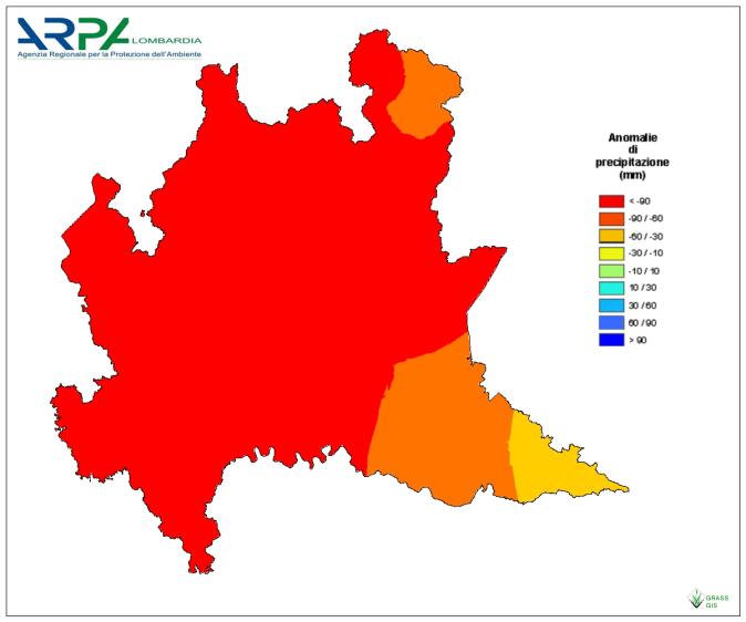 Anomalie di precipitazione Luglio 2017