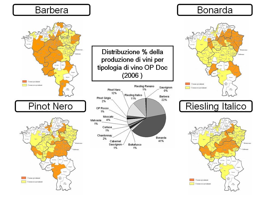 Fig. 2 Localizzazione delle principali tipologie di vino Oltrepò Pa