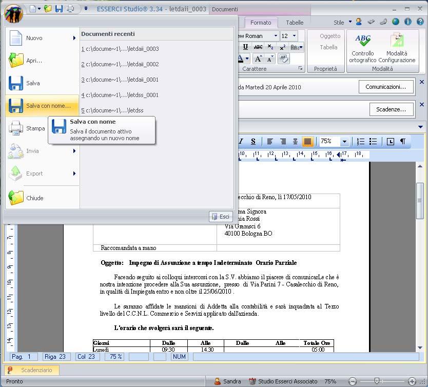 Esempio di Salvataggio Documento Dopo aver completato il testo, fare clic sul