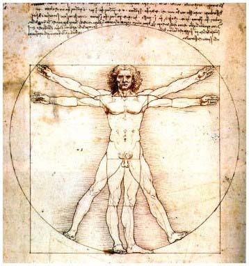 Famosa è la rappresentazione di Leonardo dell'uomo di Vitruvio in cui una persona è inscritta in un quadrato e in un cerchio.
