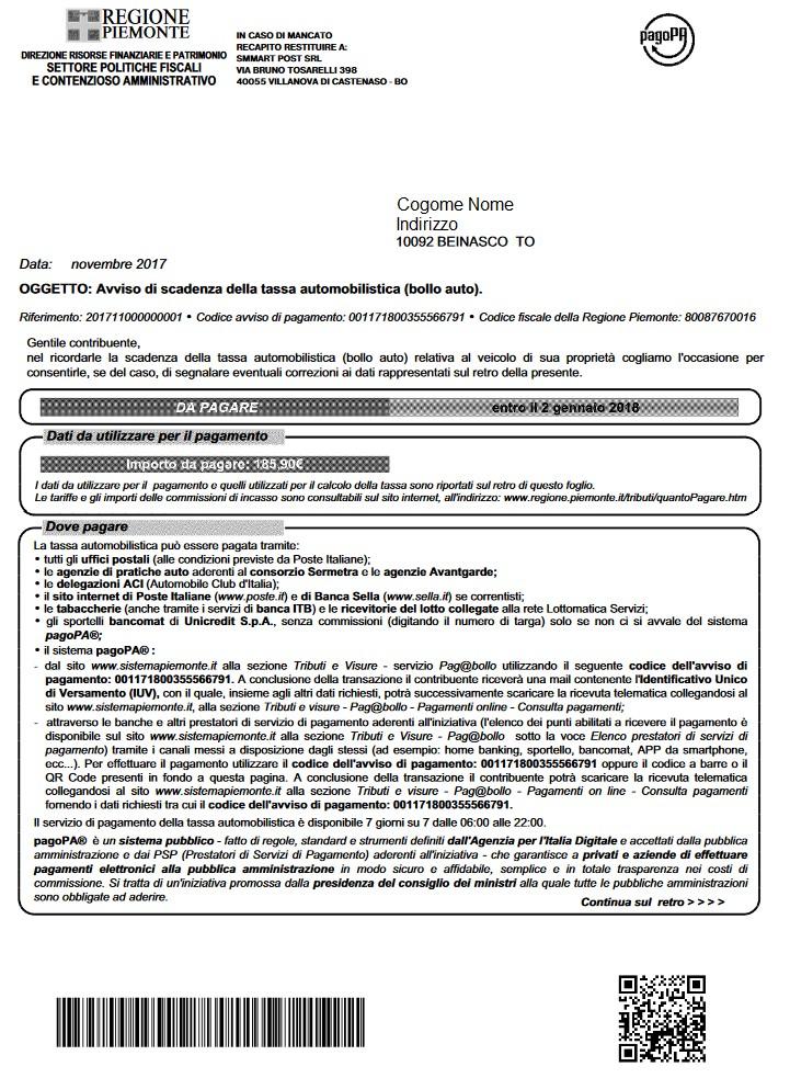 Appendice A: Avviso di scadenza Di seguito sono rappresentate le informazioni presenti sull avviso di scadenza cartaceo ricevuto dai contribuenti, relative al pagamento