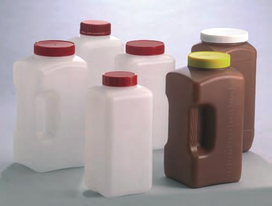 Flaconi / Bottiglie in plastica Flaconi quadrati collo stretto in polietilene con tappo rosso Collo stretto Non Sterile Sterile Dimensioni cart.