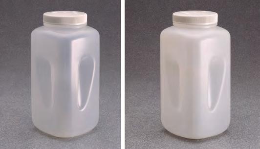 Flaconi / Bottiglie in plastica PP HDPE 4 In polipropilene autoclavabile o in HDPE 4 Tappo in polipropilene bianco 4 Con impugnatura stampata integrata nel corpo Grandi bottiglie quadrate, apertura