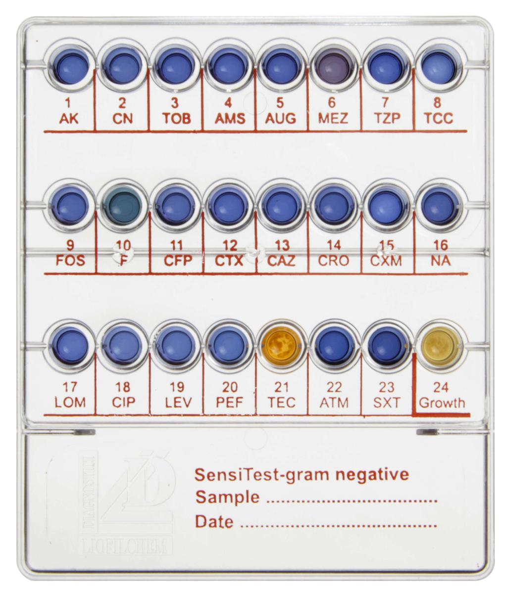SensiQuattro Candida EU System for susceptibility testing of yeasts, 8 antifungal agents x 4 concentrations.