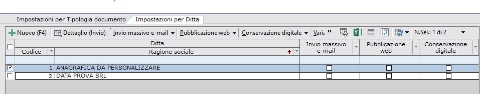 DITTA, richiamare la ditta interessata alla conservazione e nel tab conservazione