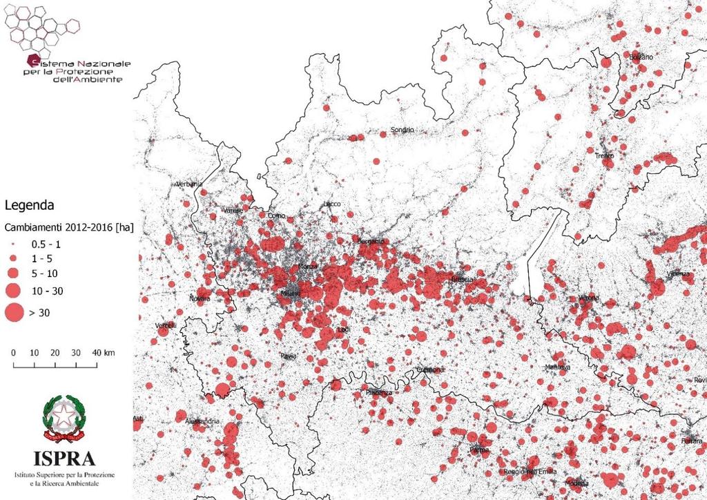 Le esperienze precedenti Esempio: il monitoraggio del consumo di suolo Immagine tratta dal Rapporto Nazionale 2017 Localizzazione dei principali cambiamenti (>0,5 ettari) avvenuti tra il 2012 e il