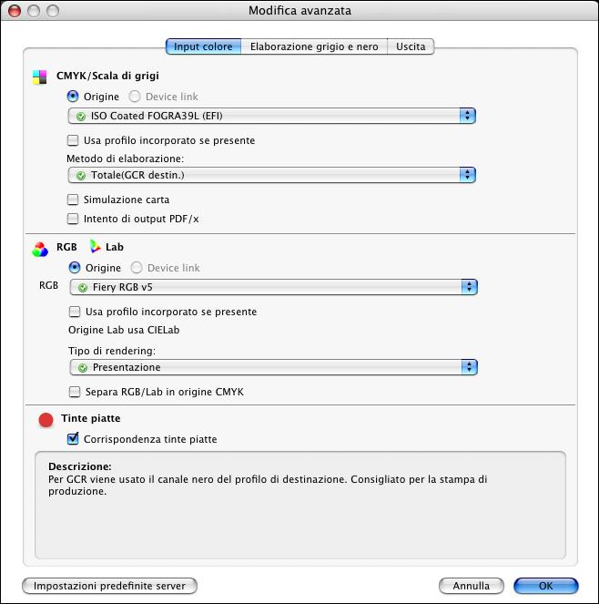 OPZIONI DI STAMPA COLORWISE 34 9 Fare clic su Impostazioni Expert. Viene visualizzata la finestra Modifica avanzata.