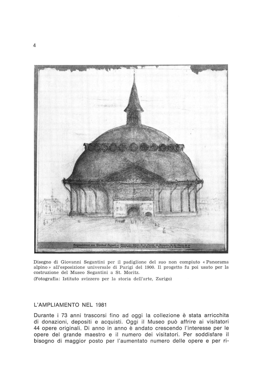 Disegno di Giovanni Segantini per il padiglione del suo non compiuto «Panorama alpino» all'esposizione universale di Parigi del 1900. progetto fu poi usato per la costruzione del Museo Segantini a St.