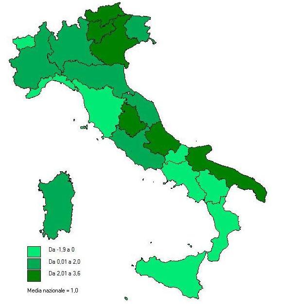 Le regioni con le riduzioni più marcate sono Valle d Aosta e Liguria (-2,8% in entrambe). FIGURA 1. REDDITO DISPONIBILE DELLE FAMIGLIE PER ABITANTE.