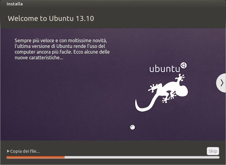 Adesso Ubuntu vi mostrerà diverse finestre con delle informazioni mentre copierà i file, scaricherà i pacchetti necessari e farà da solo ogni cosa.