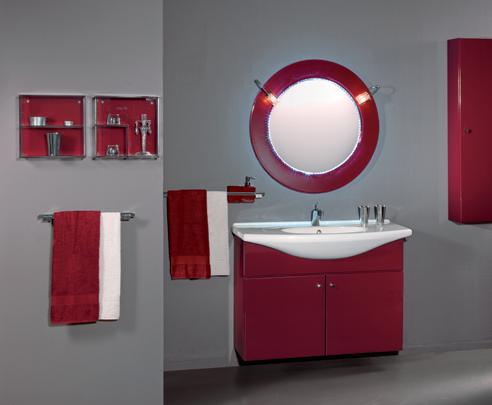 Albatros EASY singoli AM 91 Monoblocco sospeso, altezza 73 cm, laccato Bordeaux lucido, lavabo Big in ceramica Bianca - L 105 cm