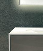 glossy white Ral 9003 and grey oak, and Pietraluce top with integrated washbasin.