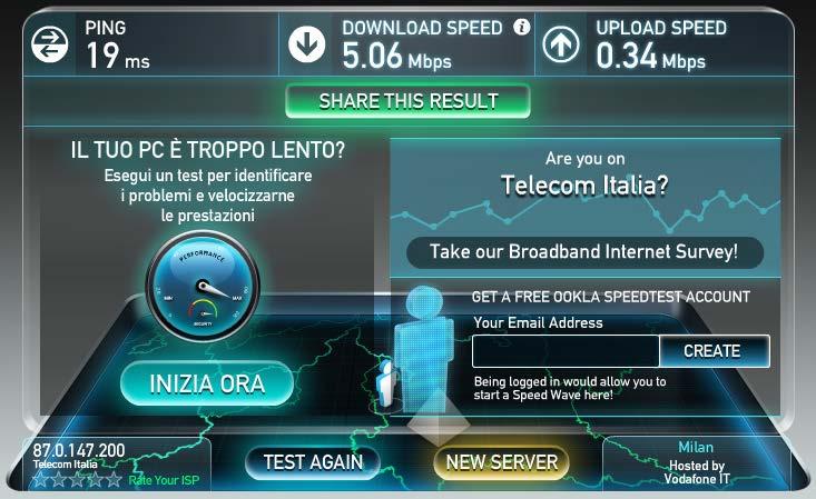 Per verificare che la linea dati o linea adsl, o segnale da chiavetta, siano adatti affinché lo STREAMING sia continuo si può fare un controllo gratuito