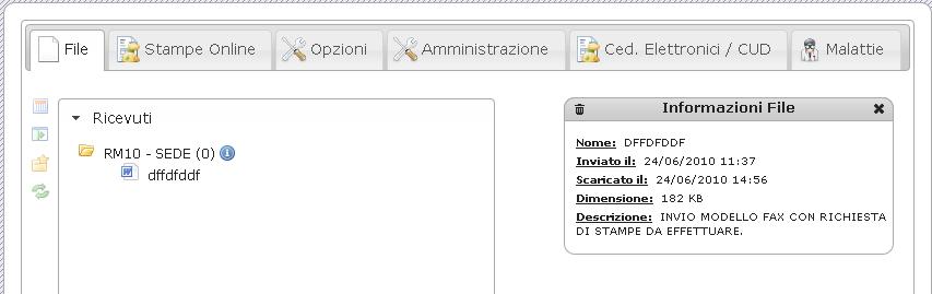 4.2. FILE Lo studio, per visualizzare quanto è stato inviato dalla ditta, come da immagine nella parte sinistra viene indicato (1) in quanto il file non è ancora stato letto.