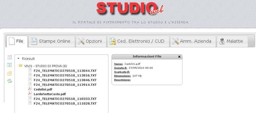 5.1.1 INVIO FILE DA AZIENDA A STUDIO Nel caso in cui l azienda desiderasse effettuare un invio di qualsiasi file allo