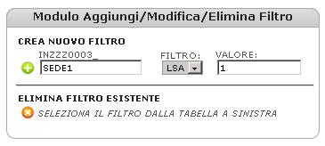 5.2 CREAZIONE FILTRO SEDE Compilare i seguenti campi: (1) La prima parte designerà il nome della Sede a scelta dell utente (2) La seconda parte permette di scegliere il Filtro ( per il momento solo