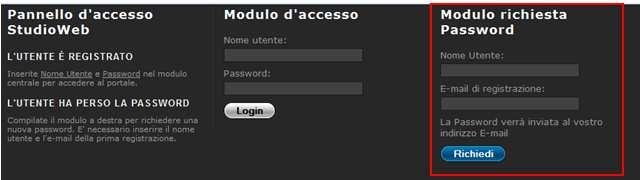 6.3. RECUPERO PASSWORD D ACCESSO A STUDIOWEB Tramite il pannello d accesso iniziale di StudioWeb il dipendente potrà richiedere il