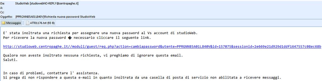 Il dipendente riceverà una mail come la seguente: Cliccare sul link per cambiare la password.