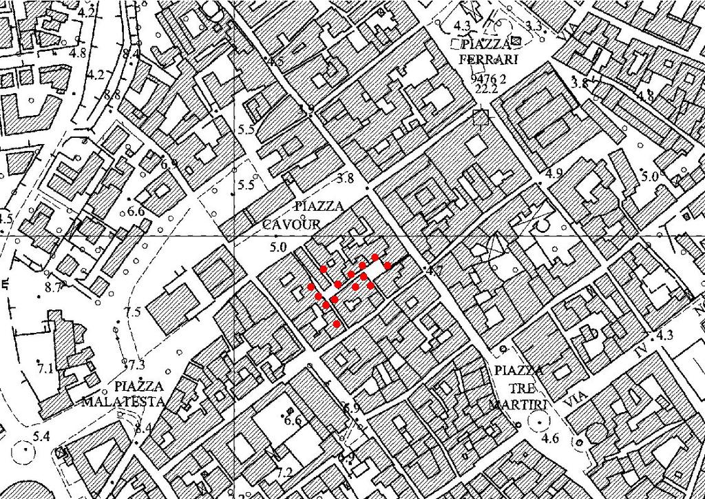 5.7.6 UN CASO PARTICOLARE: LA PIAZZETTA DEL CENTRO STORICO DI RIMINI Uno specifico monitoraggio del rumore ha interessato un area situata all interno del centro storico di Rimini, complessivamente