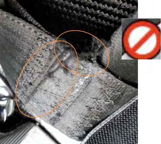4.2. Danneggiamento della cinghia Nessun danneggiamento deve essere presente sulle cinghie delle cinture di sicurezza. Se una cinghia è danneggiata in qualche modo, deve essere cambiata.