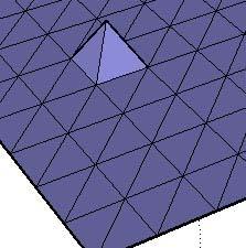 Muovi il mouse verso l'alto o verso il basso per regolare l'altezza del vertice e dei triangoli circostanti. L'immagine seguente mostra la TIN generata quando il nuovo vertice è stato sollevato.