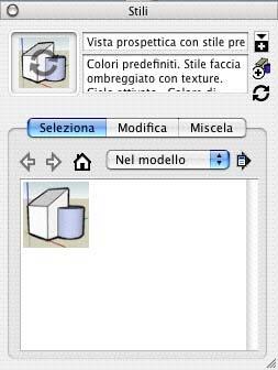 Browser Stili Il Browser Stili contiene opzioni che consentono di modificare la renderizzazione del modello e dell'area di disegno (il tipo di bordo, il tipo di faccia, i colori di sfondo, le
