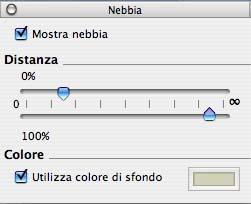 Finestra di dialogo Nebbia La nebbia serve principalmente come effetto speciale per le presentazioni.