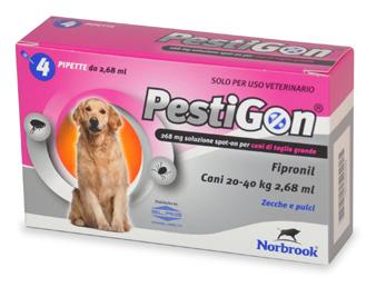 24,10 27,30 PESTIGON Cani da 20 a 40 kg Antiparassitario spoton contro pulci e zecche. Per cani di taglia grande da 20 a 40 kg. 4 pipette. (4 x 2,68 ml).