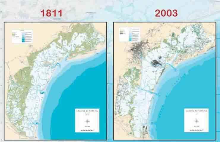 Un confronto sulla morfologia della Laguna di Venezia, tra il 1811 e il 2003, è visibile in Figura 5.