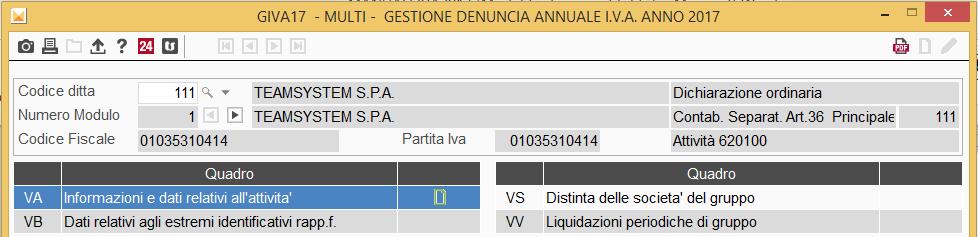 Sì avrà accesso al Modulo 1 della dichiarazione per gestire i vari quadri della dichiarazione e come già detto con la freccetta ci si potrà spostare sul Modulo 2 (ditta 2 nell esempio).