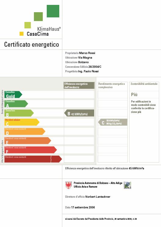 Unità di misura [KWh/m²a] Il certificato CasaClima FABBISOGNO TERMICO ANNUO PER IL RISCALDAMENTO RAPPORTATO ALLA SUPERFICIE NETTA CALPESTABILE HWB 1- EFFICIENZA