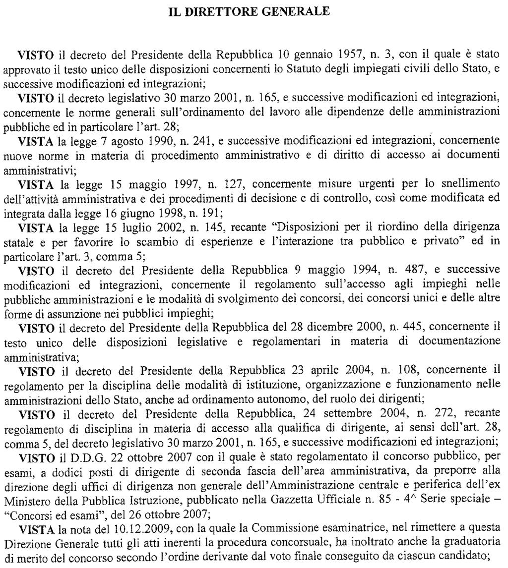 Direzione generale per le risorse umane del ministero, acquisti e affari generali D.D.G. 14 dicembre 2009.