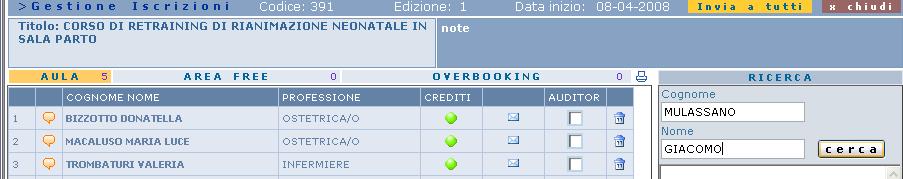 E cliccando sul tasto cerca Si visualizzerà il nominativo ricercato,