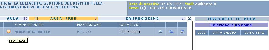 Iscrizioni: area free Posizionandosi sulla collona AREA FREE Si