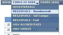 2. MENU DI GESTIONE Nel menù a tendina sono presenti le legate ai principali processi di gestione dell attività formativa: HOME CORSI IN SEDE FUORI SEDE ANAGRAFICHE GESTIONE ECONOMICA ATTIVITA