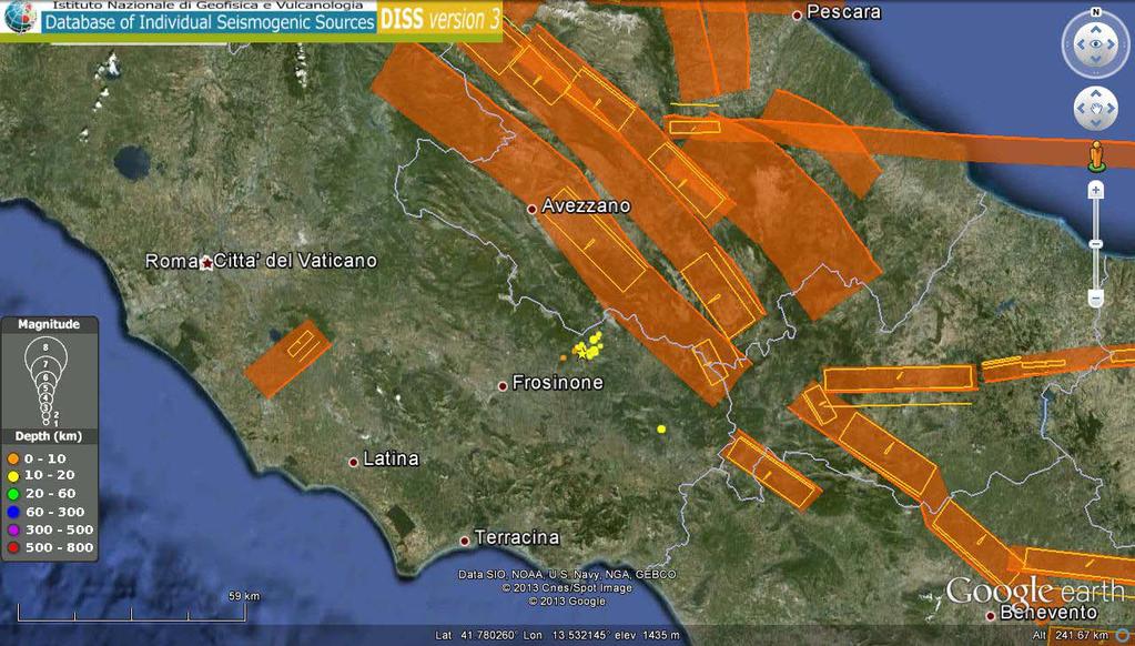 Sorgenti sismo-genetiche I cerchi in figura sono gli eventi