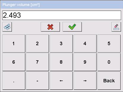 Apparirà l indicazione per inserimento del volume del galleggiante. Volume del galleggiante Selezionare la voce <Volume of plunger>.